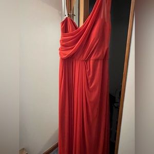 Floor length single shoulder David’s bridal dress